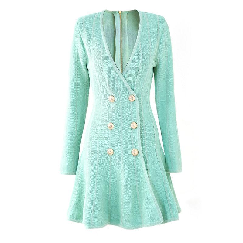 Elegant Mint Knit Blazer Dress - MINOOO's