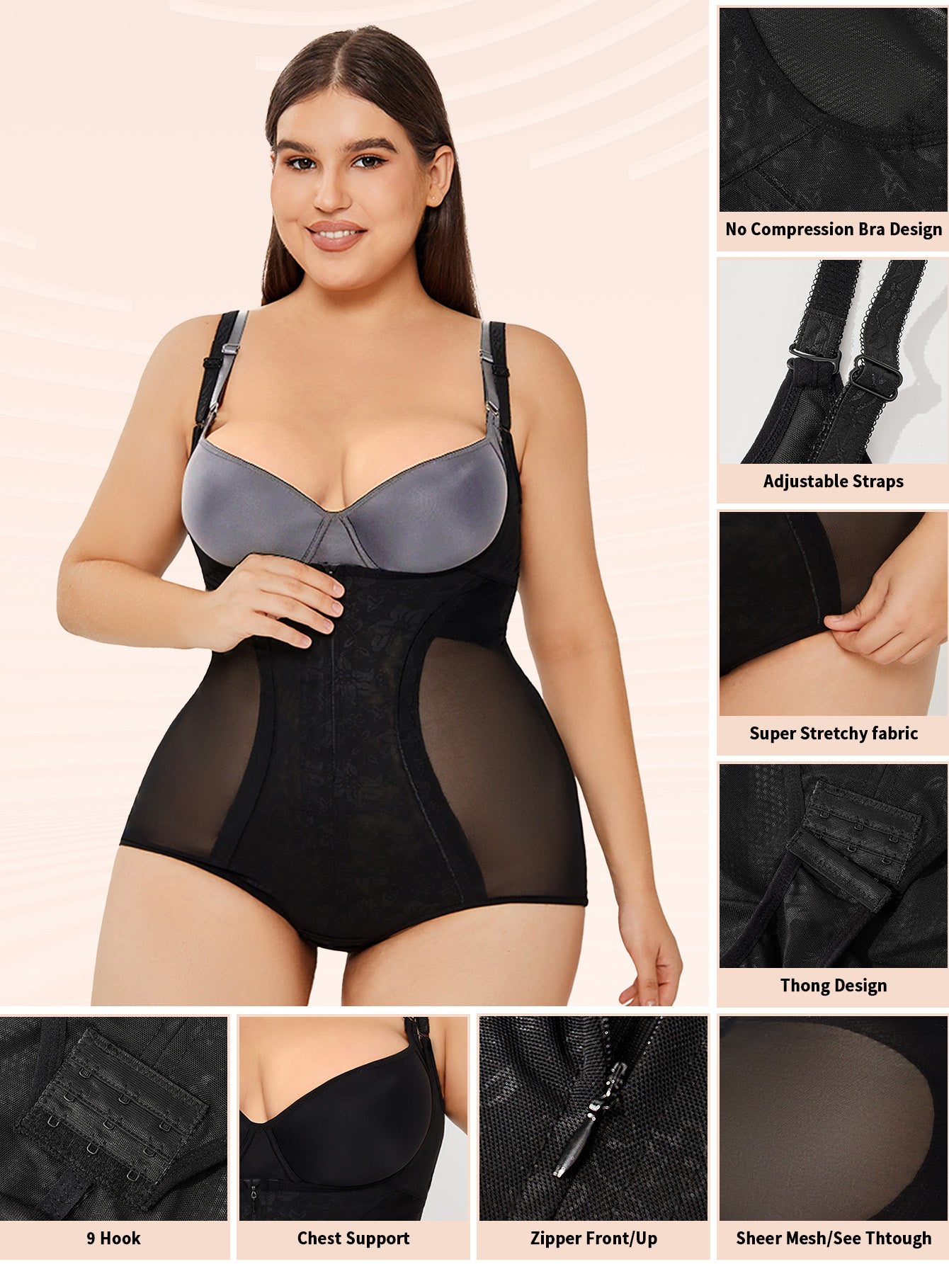 Sheer Mesh Slim Body Shaper Plus Size - MINOOO's