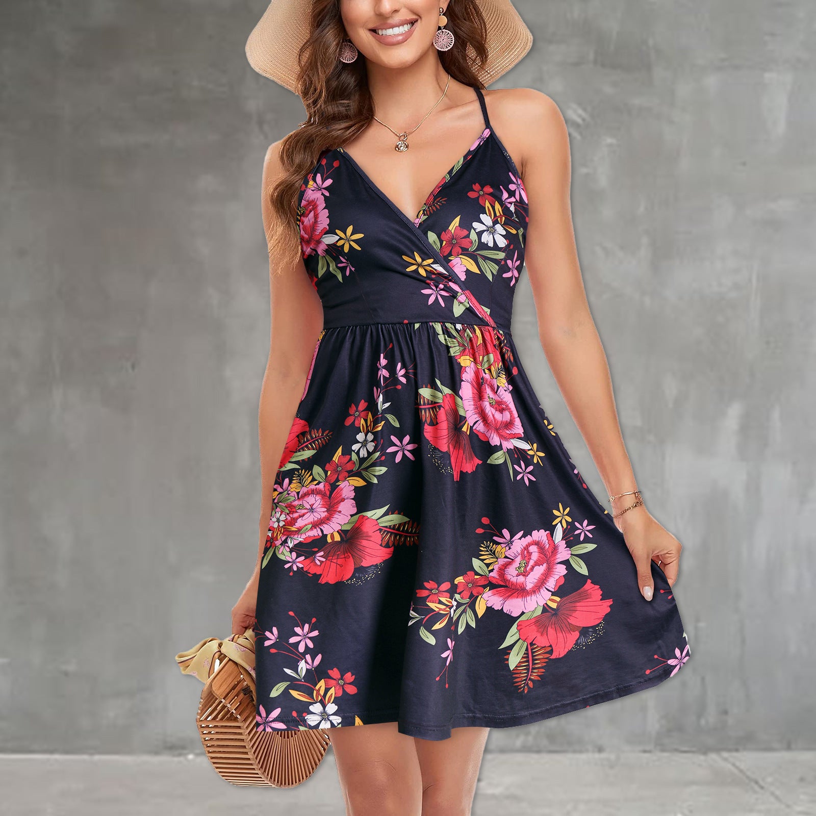 Floral Nocturne V-Neck Dress - MINOOO's